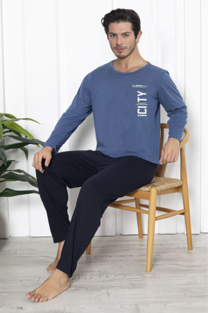 Pijama bumbac barbat, maneci si pantaloni lungi, imprimeu modern embody [0]