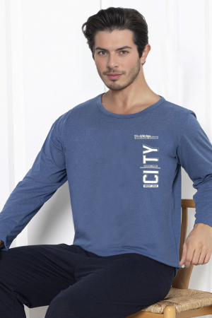 Pijama bumbac barbat, maneci si pantaloni lungi, imprimeu modern embody [2]