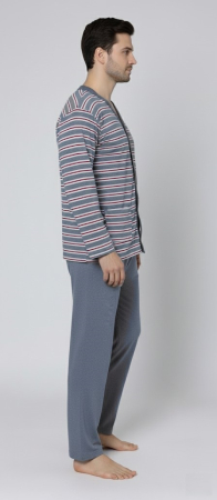 Pijama barbat bumbac, marime mare, maneci si pantaloni lungi, cu dungi, gri 16114 [2]