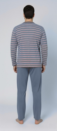 Pijama barbat bumbac, marime mare, maneci si pantaloni lungi, cu dungi, gri 16114 [1]