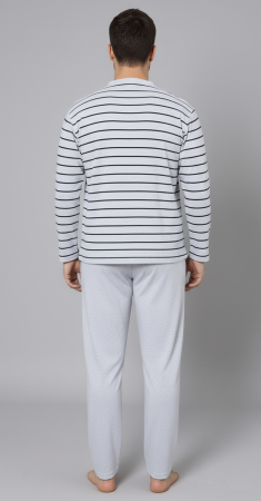 Pijama barbat bumbac, marime mare, maneci si pantaloni lungi, cu dungi, gri deschis 16114 [1]