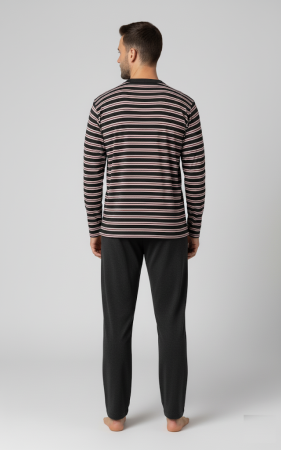 Pijama barbat bumbac, marime mare, maneci si pantaloni lungi, cu dungi, negru 16114 [1]
