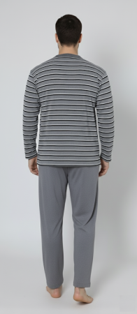 Pijama barbat bumbac, marime mare, maneci si pantaloni lungi, cu dungi, gri inchis 16114 [2]