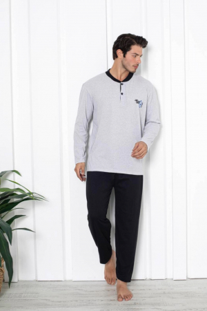 Pijama bumbac barbat, maneci si pantaloni lungi, imprimeu modern embody [0]