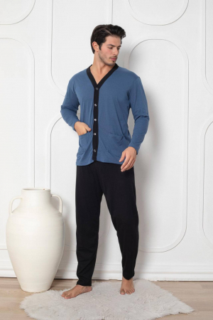 Pijama bumbac barbat, maneci si pantaloni lungi, imprimeu modern embody [0]