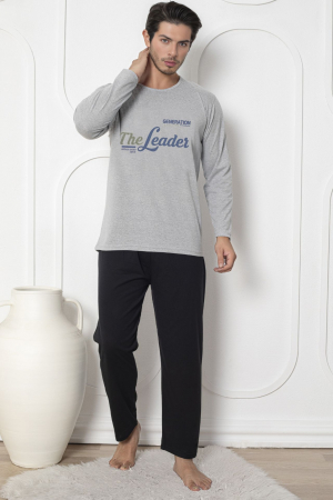 Pijamale - Pijama bumbac barbat, maneci si pantaloni lungi, imprimeu modern embody