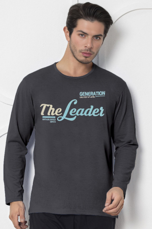 Pijama bumbac barbat, maneci si pantaloni lungi, imprimeu modern embody [2]