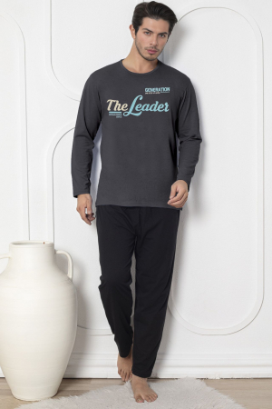 Pijama bumbac barbat, maneci si pantaloni lungi, imprimeu modern embody [0]