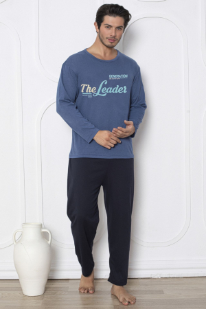 Pijama bumbac barbat, maneci si pantaloni lungi, imprimeu modern embody [0]