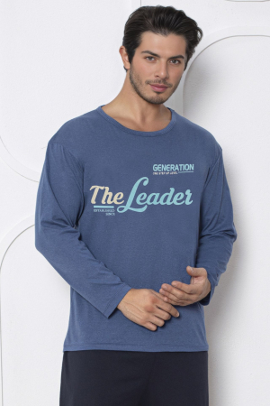 Pijama bumbac barbat, maneci si pantaloni lungi, imprimeu modern embody [2]