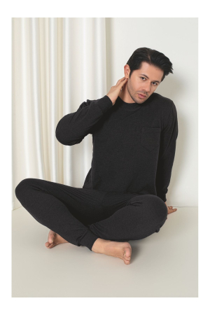 Pijama barbat bumbac tip trening, gri inchis 101embody [4]