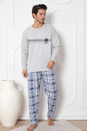 Pijama bumbac barbat, maneci si pantaloni lungi, imprimeu modern embody [0]