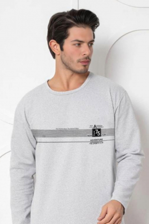 Pijama bumbac barbat, maneci si pantaloni lungi, imprimeu modern embody [2]