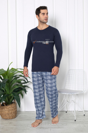 Pijama bumbac barbat, maneci si pantaloni lungi, imprimeu modern embody [0]