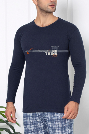 Pijama bumbac barbat, maneci si pantaloni lungi, imprimeu modern embody [2]