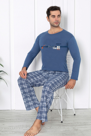 Pijamale - Pijama bumbac barbat, maneci si pantaloni lungi, imprimeu modern embody