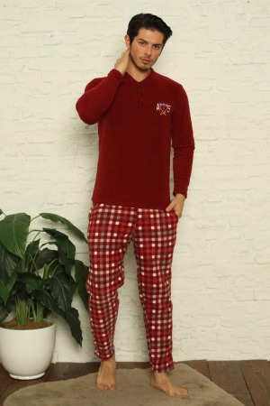 Pijamale cocolino barbati - Pijama barbat, material soft polar moale si calduros, maneci si pantaloni lungi cu buzunare embody