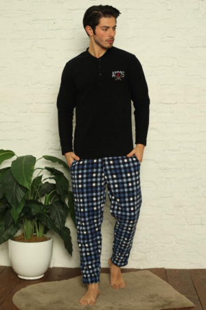 Pijamale - Pijama barbat, material soft polar moale si calduros, maneci si pantaloni lungi cu buzunare embody