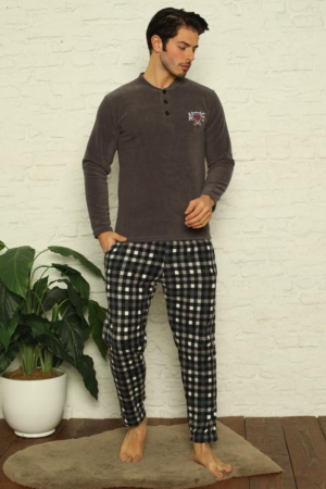 Pijamale - Pijama barbat, material soft polar moale si calduros, maneci si pantaloni lungi cu buzunare embody