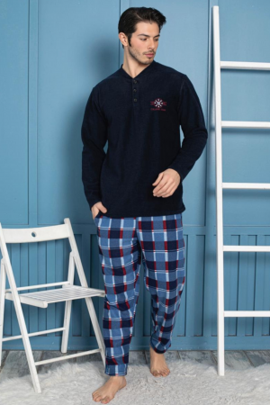 Pijamale cocolino barbati - Pijama barbat, material soft polar moale si calduros, maneci si pantaloni lungi cu buzunare embody