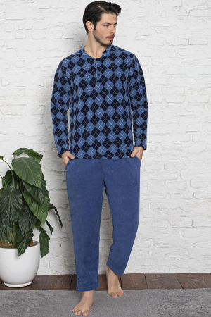Pijamale - Pijama barbat, material soft polar moale si calduros, maneci si pantaloni lungi cu buzunare embody