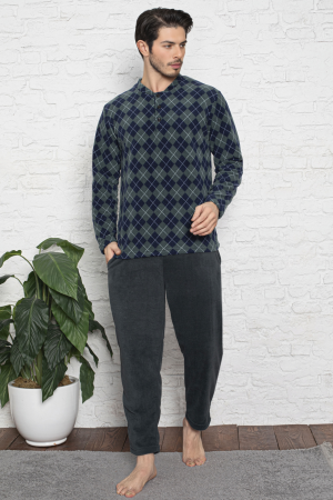 Pijamale cocolino barbati - Pijama barbat, material soft polar moale si calduros, maneci si pantaloni lungi cu buzunare embody