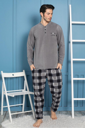 Pijamale cocolino barbati - Pijama barbat, material soft polar moale si calduros, maneci si pantaloni lungi cu buzunare embody