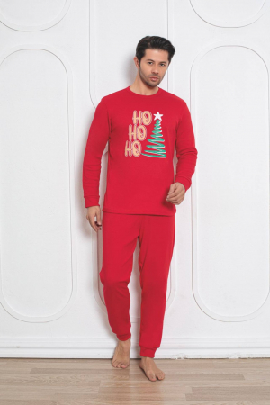 Pijamale cuplu - Pijama barbat Craciun din bumbac gros interlock, Merry Christmas, rosu 2006, embody