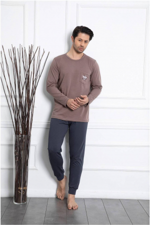 Pijamale barbati bumbac - Pijama barbat din bumbac calitativ, maneci si pantaloni lungi, embody