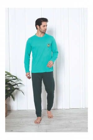 Pijamale barbati bumbac - Pijama barbat din bumbac calitativ, maneci si pantaloni lungi, bleumarin 1041 , embody