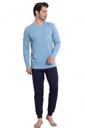 Pijama barbat din bumbac calitativ, maneci si pantaloni lungi, bleumarin 1041 , embody [2]