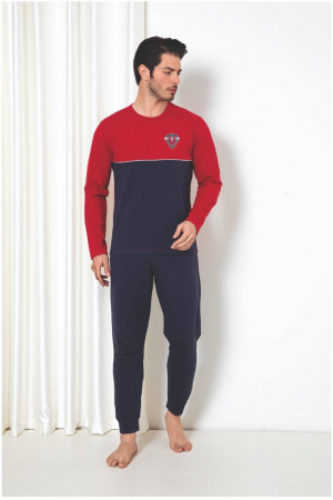 Pijamale barbati bumbac - Pijama barbat din bumbac calitativ, maneci si pantaloni lungi, bleumarin 1041 , embody