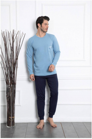 Pijamale barbati bumbac - Pijama barbat din bumbac calitativ, maneci si pantaloni lungi, bleumarin 1041 , embody