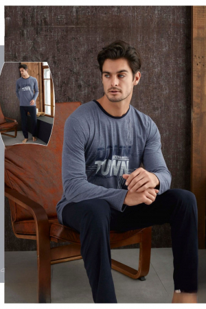 Pijamale - Pijama barbat din bumbac interlock, maneci si pantaloni lungi, embody