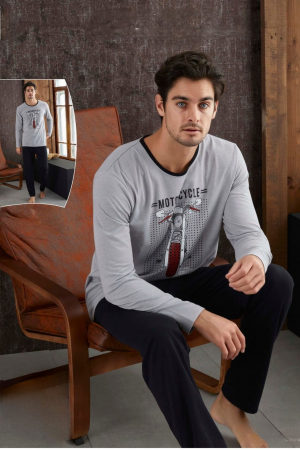 Pijamale - Pijama barbat din bumbac interlock, maneci si pantaloni lungi, embody