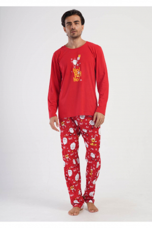 Pijamale cuplu - Pijama barbat de Craciun, bumbac calitativ, rosu Ho Ho Ho, embody