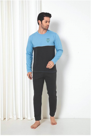 Pijamale - Pijama barbat din bumbac calitativ, maneci si pantaloni lungi, bleumarin 1041 , embody