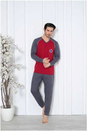 Pijamale barbati - Pijama barbat din bumbac calitativ, maneci si pantaloni lungi, bleumarin 1041 , embody