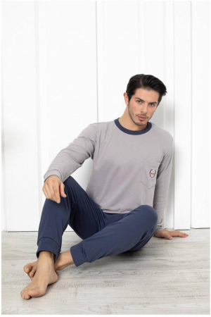 Pijama barbat din bumbac, maneci si pantaloni lungi, gri deschis 601 , embody [1]