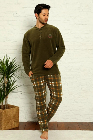 Pijama barbat, material soft polar moale si calduros, buzunare laterale, Kaki [0]