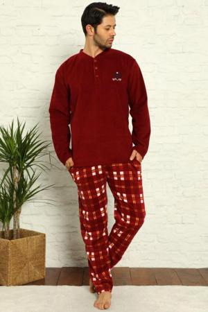 Pijama barbat, material soft polar moale si calduros, buzunare laterale, visiniu [0]