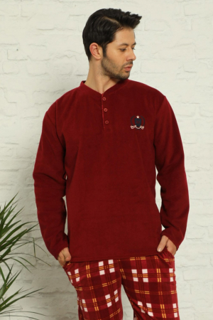Pijama barbat, material soft polar moale si calduros, buzunare laterale, visiniu [2]