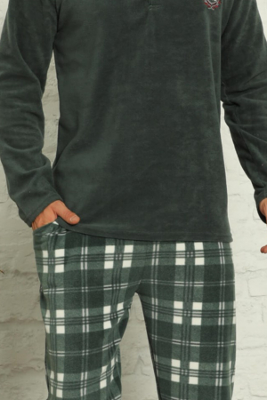 Pijama barbat, material soft polar moale si calduros, buzunare laterale, verde inchis [2]