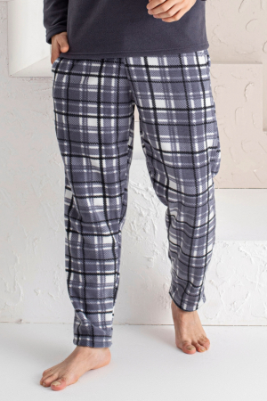 Pijama barbat cocolino, material soft polar moale si calduros, maneci si pantaloni in carouri lungi, gri, embody.ro [1]