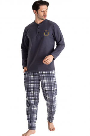 Pijama barbat cocolino, material soft polar moale si calduros, maneci si pantaloni in carouri lungi, gri, embody.ro [3]