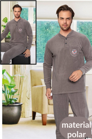 Pijama barbat, material soft polar moale si calduros, maneci si pantaloni lungi, gri [2]