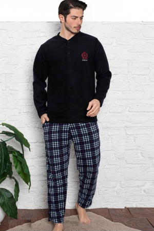 Pijamale cocolino barbati - Pijama barbat, material soft polar moale si calduros, maneci si pantaloni lungi cu buzunare embody