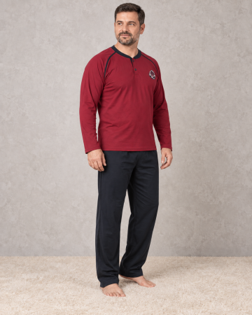 Pijamale barbati bumbac - Pijama Barbati Bumbac Marimi Mari, Bluza Visinie cu Maneca Lunga si Pantaloni Bleumarin
