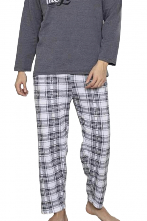 Pijama barbati bumbac vatuit, maneci si pantaloni lungi, tje leader, gri, embody.ro [2]