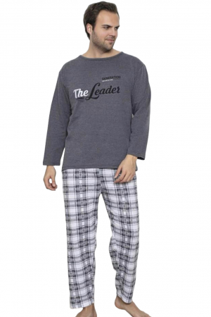 Pijama barbati bumbac vatuit, maneci si pantaloni lungi, tje leader, gri, embody.ro [1]